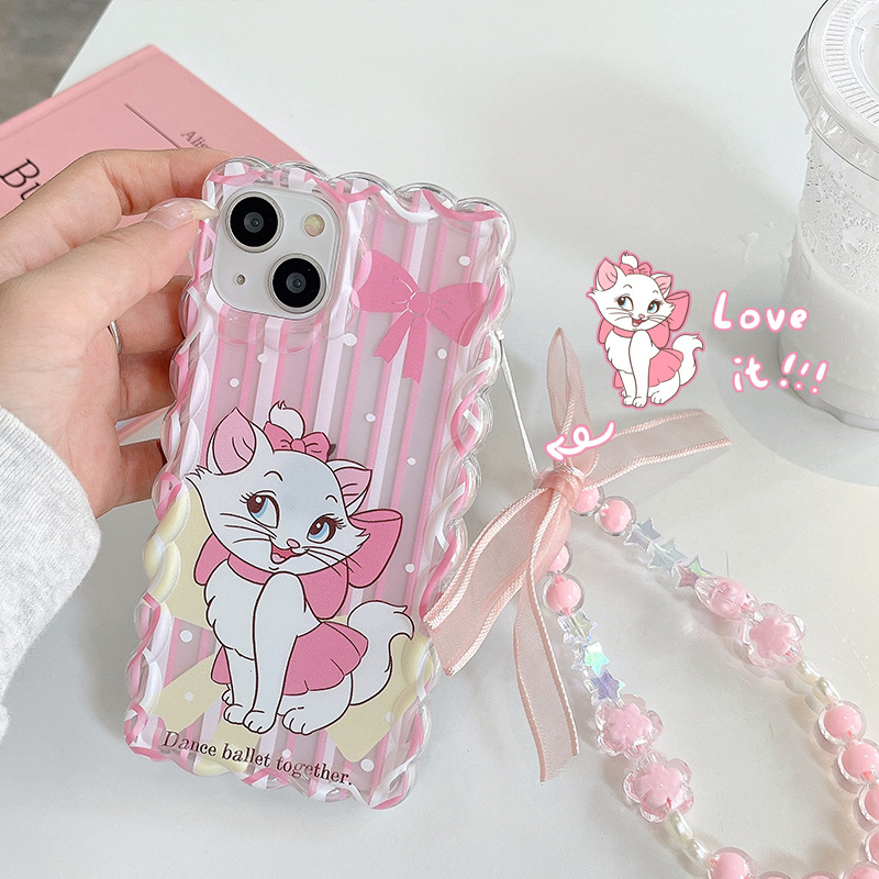 Material twist para Apple 16PRO Cute Mary Cat Funda para teléfono móvil iPhone XR Funda protectora de pulsera anti-caída