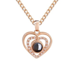 Cross-Border 100-Language Love Memory Projection Photo Necklace Collarbone Chain Double Heart Double Heart Collarbone Chain