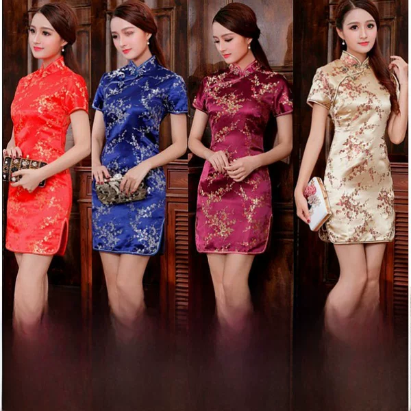 Dragon and Phoenix Women's New Improved Chinese Style Daily Retro Stage Catwalk Large Size Short-Sleeved Short Cheongsam S-6Xl