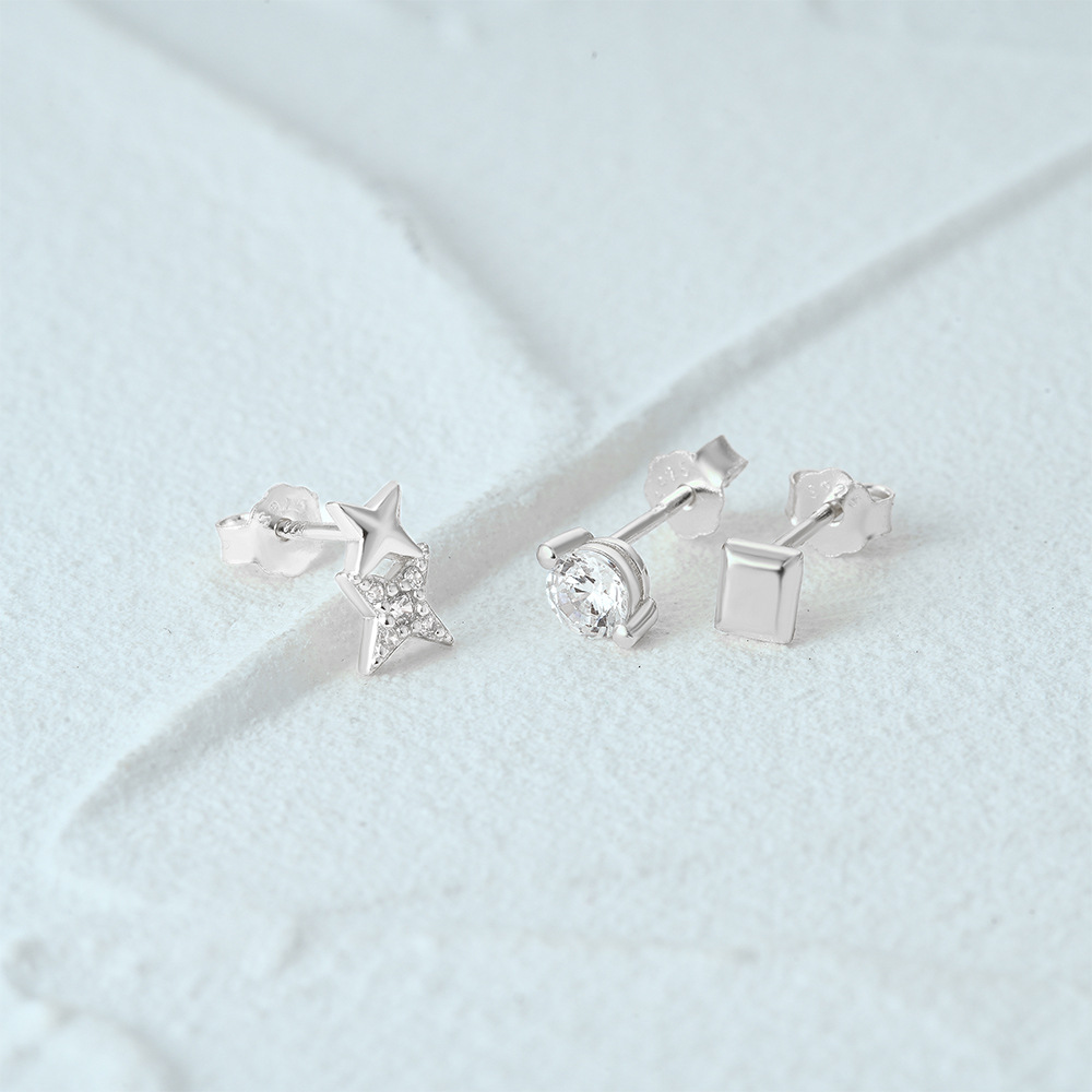 3g Weight Ear Studs Classification 1 Set Quantity Daily Occasion 925 Sterling Silver Material Star, Butterfly Pattern Women's Gender Plating Design Simple Style Style 1 Set 925 Sterling Silver Star Butterfly Ear Studs 75