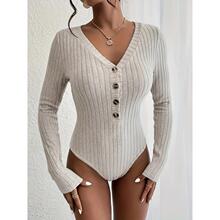 K 68244 V-neck button ribbed bodysuit V ��Ŧ�ۿ���������ŷ��