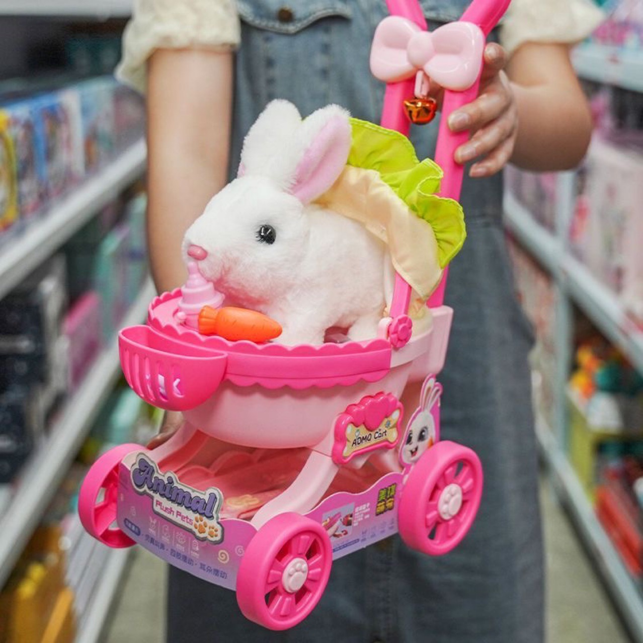 6818 귀여운 애완 동물 카트 개 토끼  카트 귀여운 애완 동물 장난감 봉제 전기 토끼 소녀 애완 동물 토끼 놀이