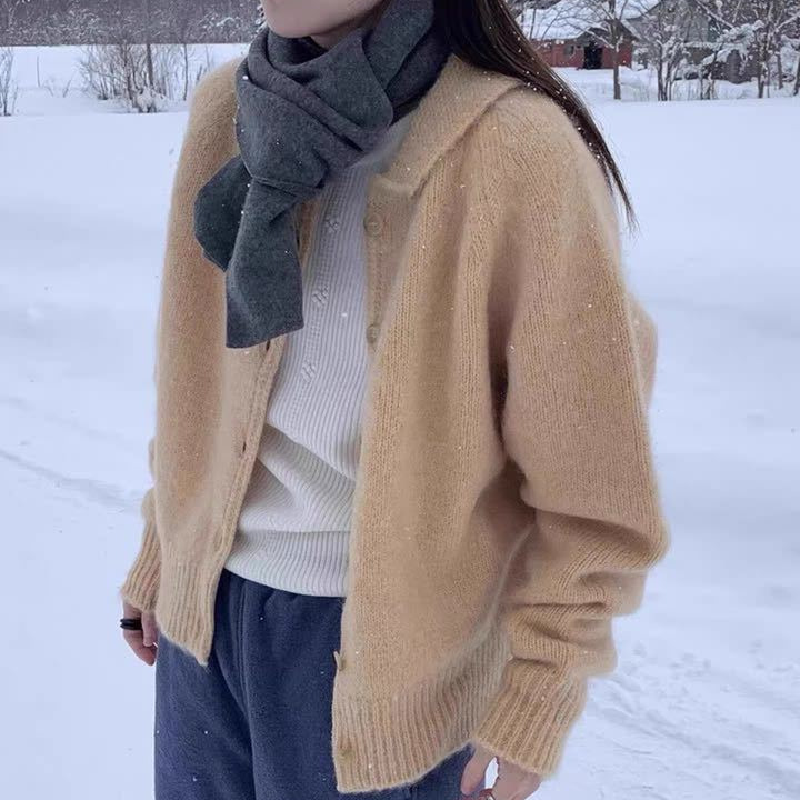 韩代lerobe纯色翻领简约毛衣小外套女2025秋冬针织开衫上衣女1315