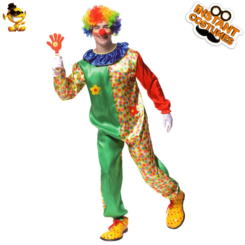 Halloween adulto de los hombres grandes circo feliz payaso traje etapa rendimiento traje Cosplay rendimiento