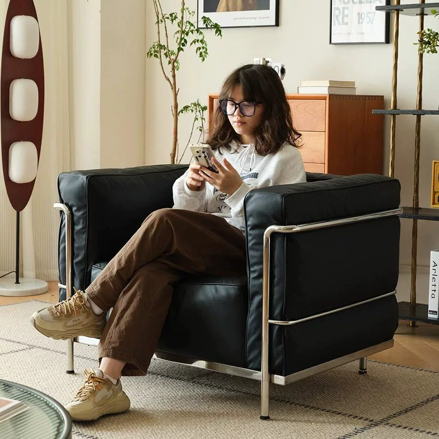 Кожаный одиночный диван Cobbett LC3 из нержавеющей стали, прямой ряд, гостиная, домашний диван-кресло для ленивого отдыха, нормкор