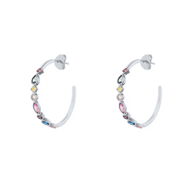 925 Sterling Silver Material Geometric Pattern All Seasons Season 1 Pair 925 Sterling Silver Geometric Zircon Ear Studs