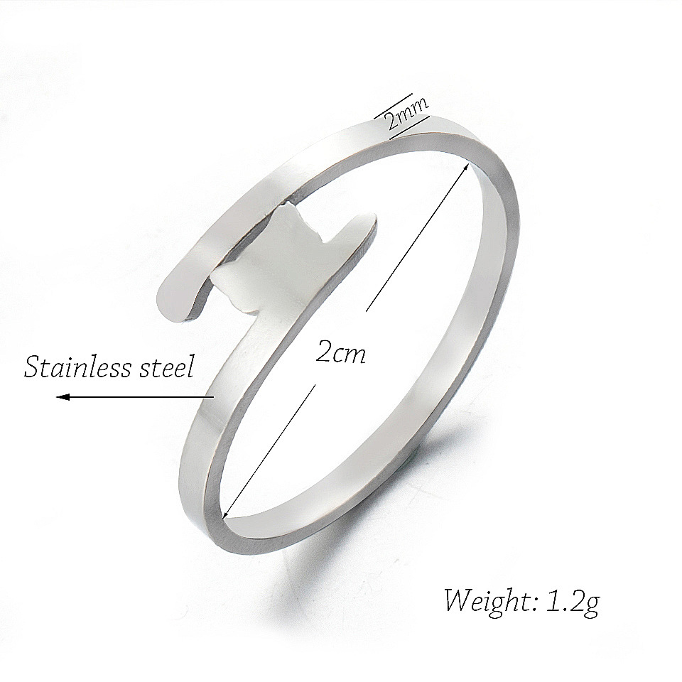 Fashion Hollow Cat Stainless Steel Open Ring display picture 2