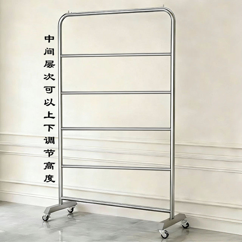 Tienda de ropa de acero inoxidable percha de ropa almacenamiento rack móvil de almacenamiento de ropa de mujer soporte de ropa almacén multi-capa artefacto mágico