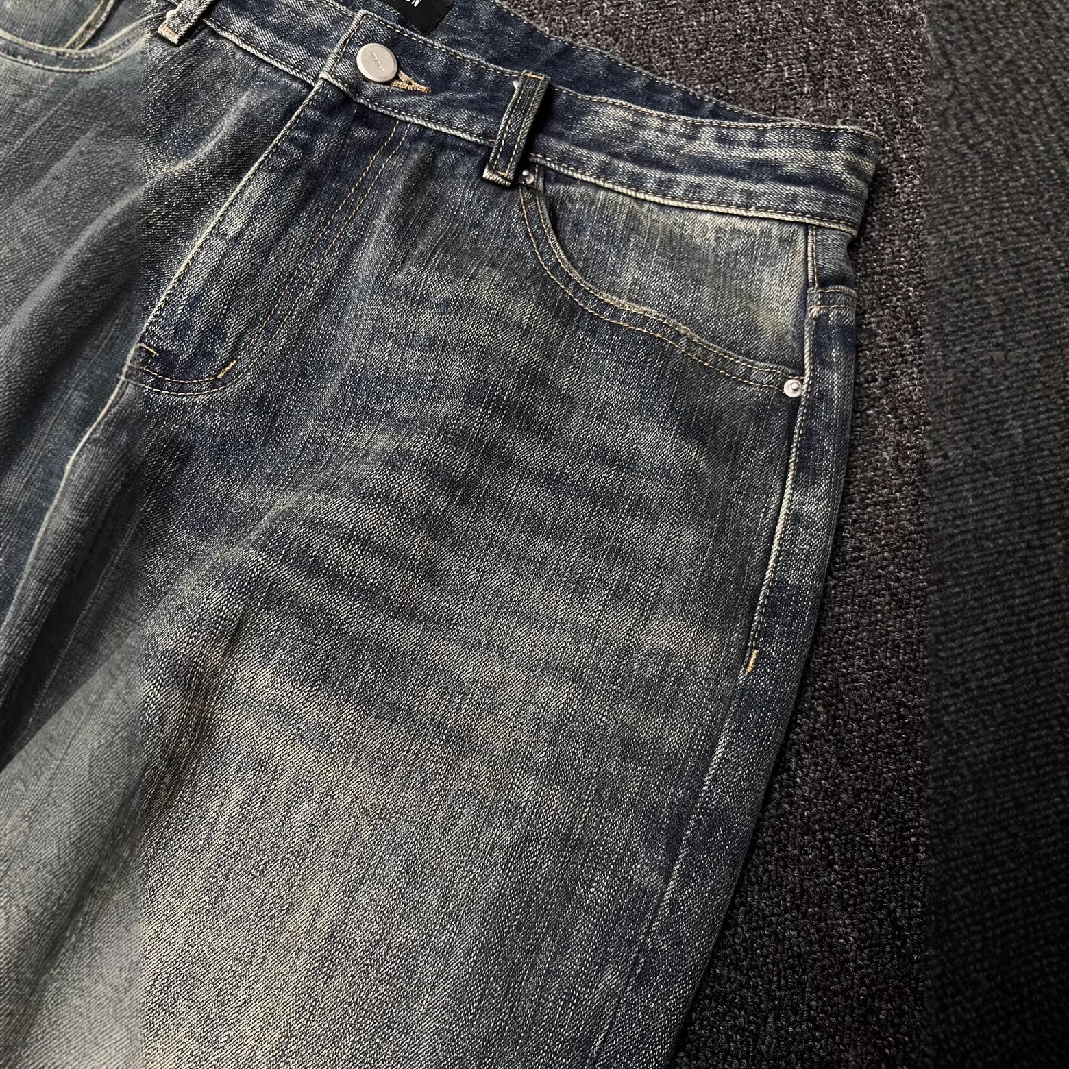 Retro Die Dye Washed Distressed Slim Fit Flared Jeans High Street Style Casual Long Pants for Men And Women Blue mid Waist_voghion.com