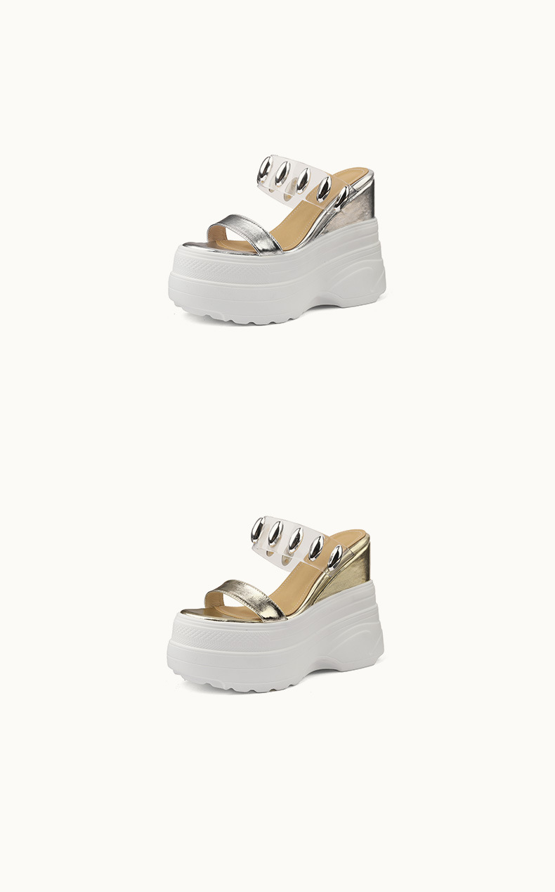 Dép xỏ ngón đế xuồng siêu cao gót 14cm Yichuan – Sandal hè tăng chiều cao — vàng, bạc chi tiết 9