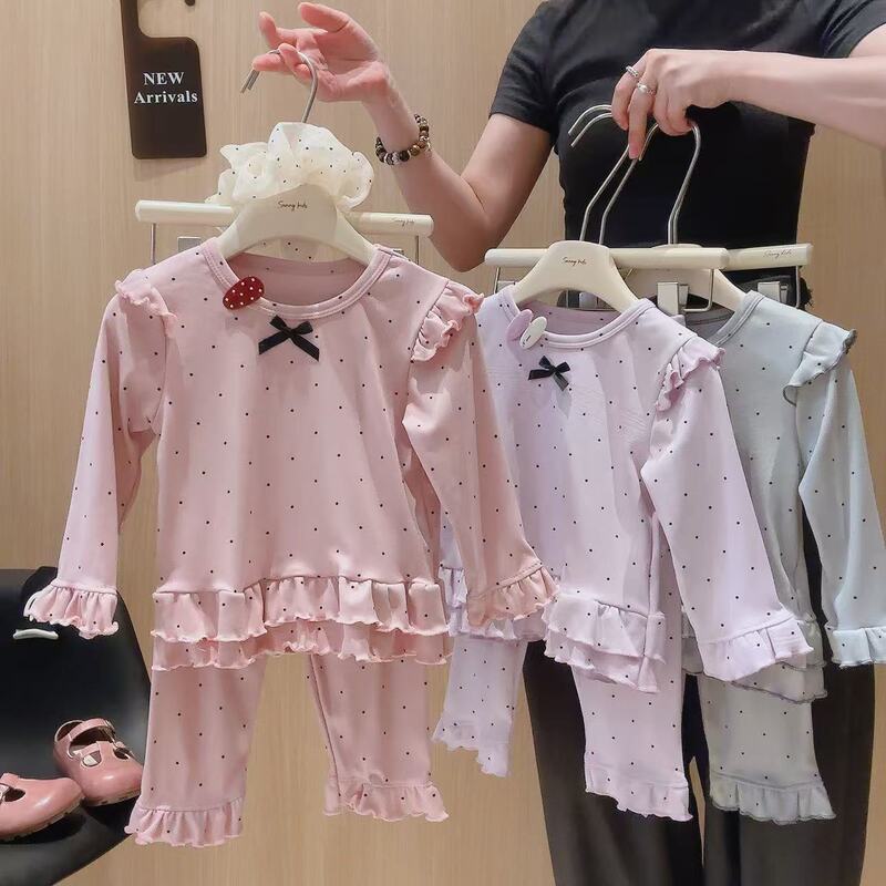 【秋冬新品】花边简约女童居家服，女童打底衫套装花边套装小香风|undefined