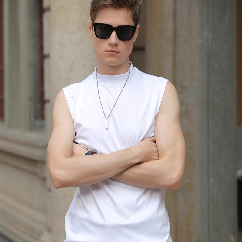Half-High Collar Summer Men's Vest, Thin Solid Color Trendy Round Neck Ice Silk Sleeveless Slim Fit Undershirt Half-High Collar Summer Men's Vest, Thin Solid Color Trendy Round Neck Ice Silk Sleeveless Slim Fit Undershirt