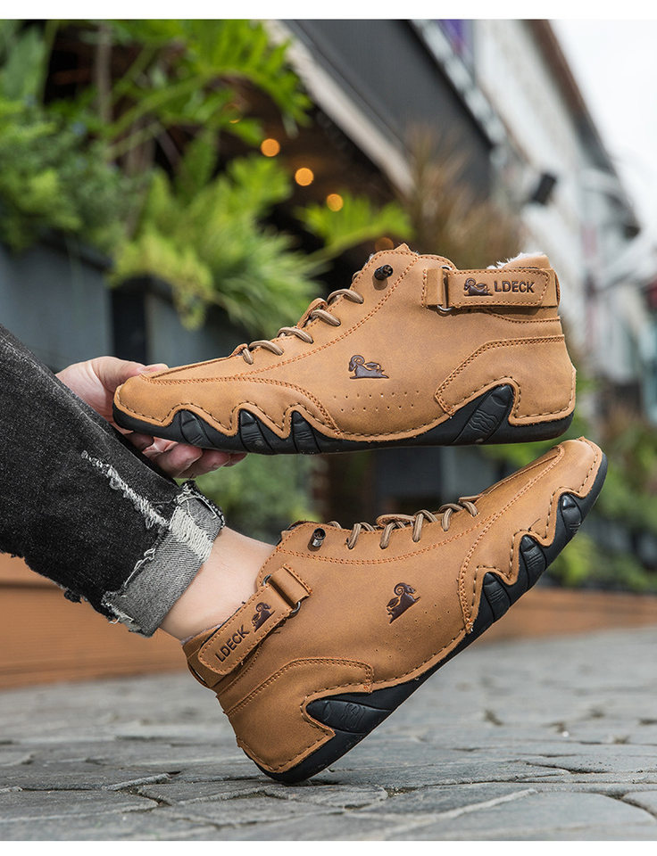 Bốt Martin nam cổ cao lót nhung giữ ấm, giày bông da lộn đế cao su chống trượt — C8008M kaki lót nhung, C8008M màu xám lót nhung, C8008M màu đen lót nhung, F8008M màu hồng lót nhung chi tiết 11