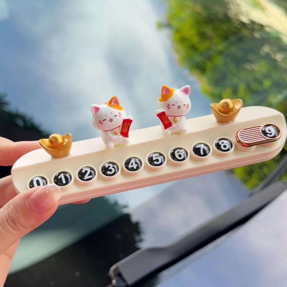 Coche gato placa de estacionamiento temporal placa de teléfono móvil femenina placa de número de teléfono móvil del coche decoración accesorios