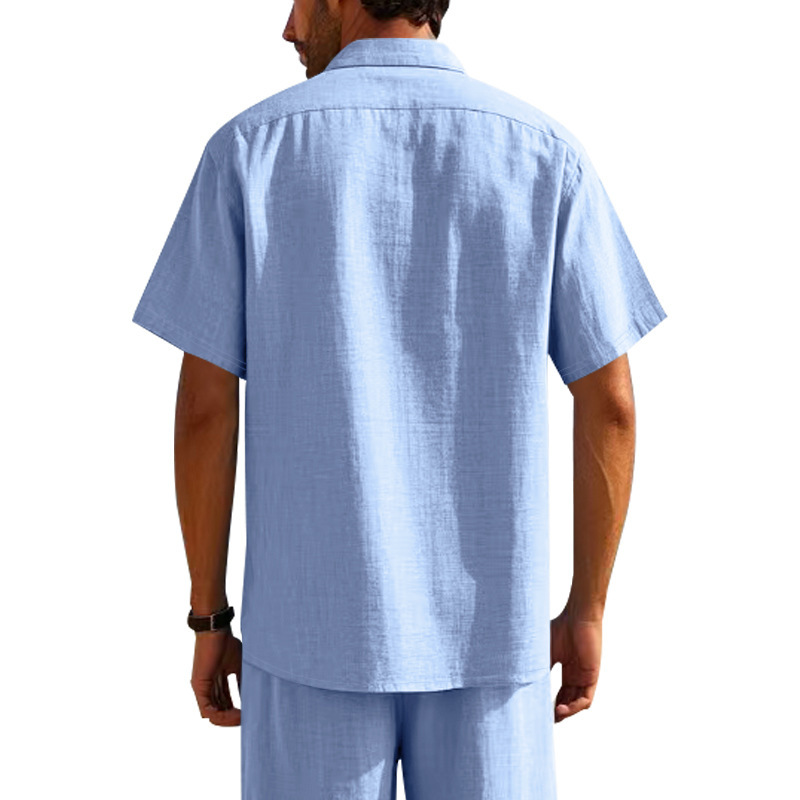 T-shirt homme en lin à col chemise manches courtes ample_voghion.com
