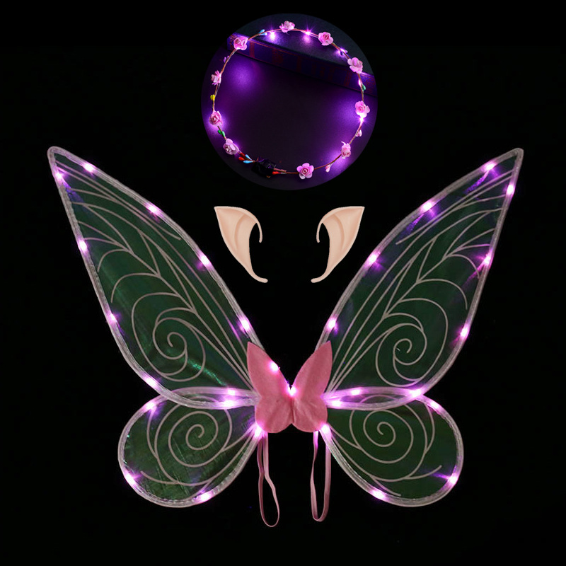 Navidad Nuevo estilo de emisión de luz ELF alas fiesta de vacaciones con flash mariposa Halloween accesorios de rendimiento para niños