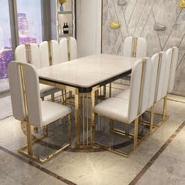 意式轻奢餐桌家用大理石岩板北欧餐桌椅组合铁艺简约现代小户型