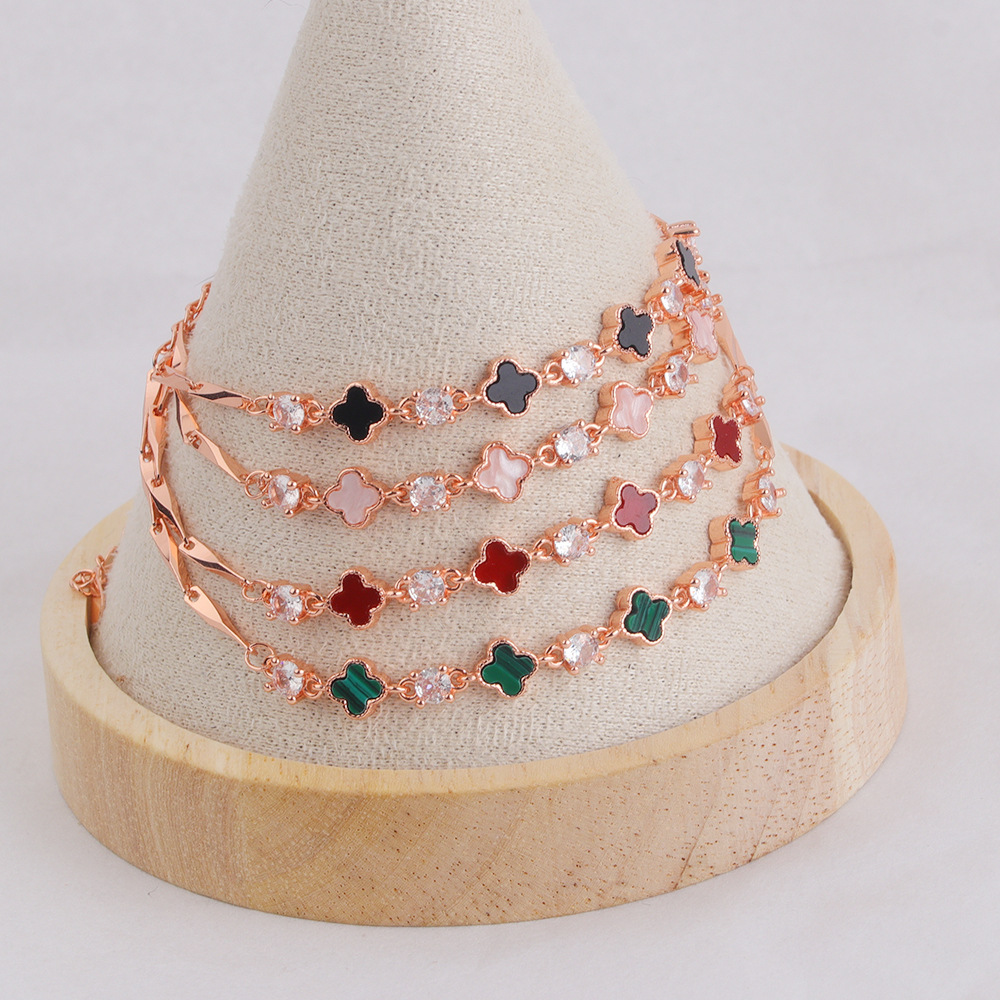 Four-Leaf Clover Bamboo Bracelet for Women, Accessible Luxury, High-End Imitation Agate Bracelet, Fashionable and Versatile, Creative Diamond-Encrusted Zircon Bracelet