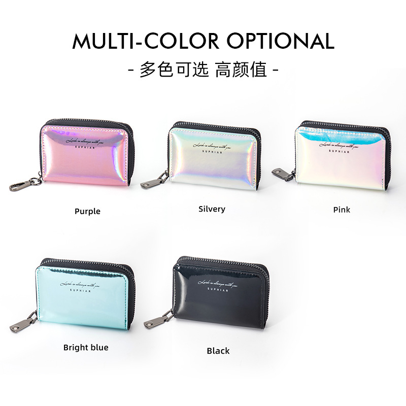 Nueva licencia de conducir de almacenamiento de gran capacidad con múltiples tarjetas, cremallera, tarjeta bancaria de color mágico láser, bolso de órgano de mujer de moda