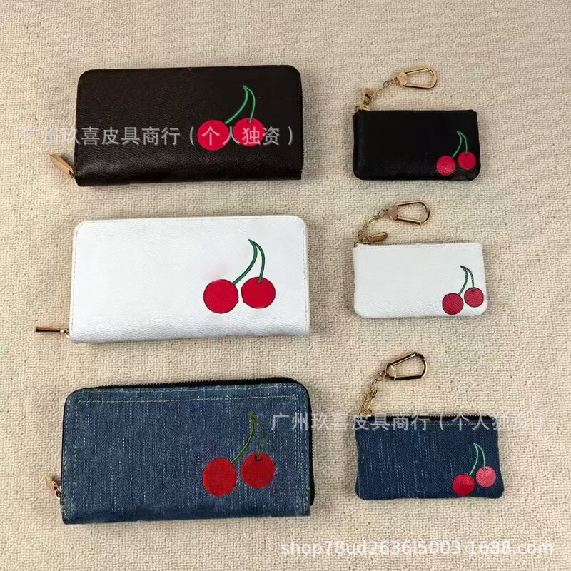 New Series of Women's Long Wallets Fashion Printed Red Cherry Zipper Coin Purse Foreign Trade Spot Factory Wholesale