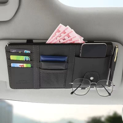 Multimediya və saxlama aksesuarları multifunctional car glasses holder, card - upgraded-version-leather-with-zipper-black-clearance-discount