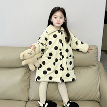 2024冬季童装韩版女童内里仿兔毛夹棉外套中长款棉服中小童