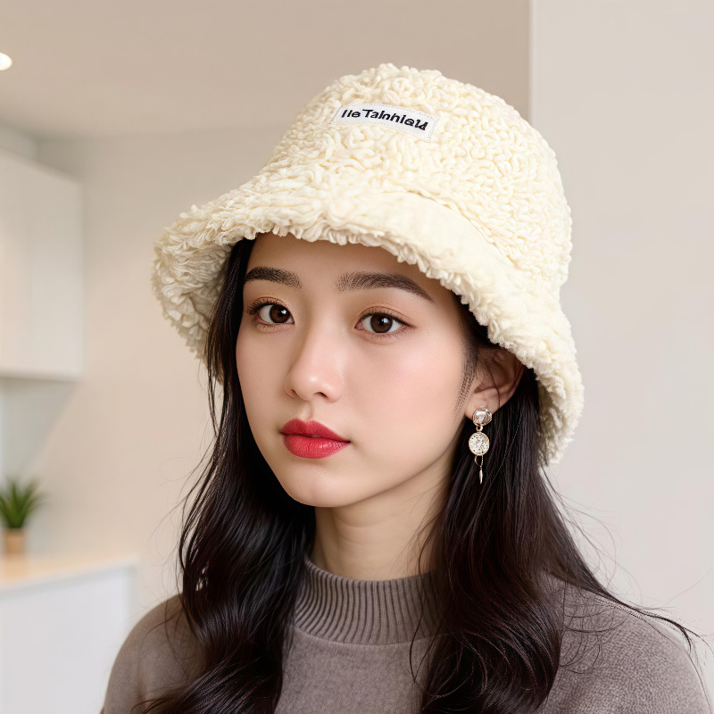 秋冬季帽子女款羊羔毛加厚户外骑行大头围加绒保暖防寒羊绒渔夫帽