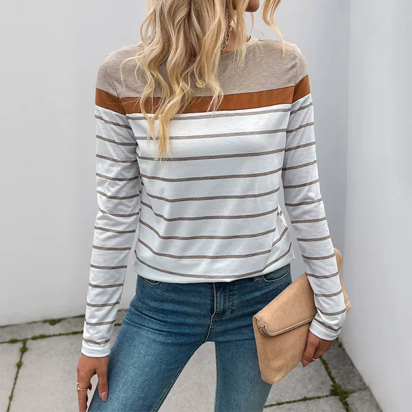 【Bai Fen Zhi Yi】Autumn 2025 New Cross-Border Retro Simple Style Striped Long-Sleeve T-Shirt Top for Women as Inner Layer