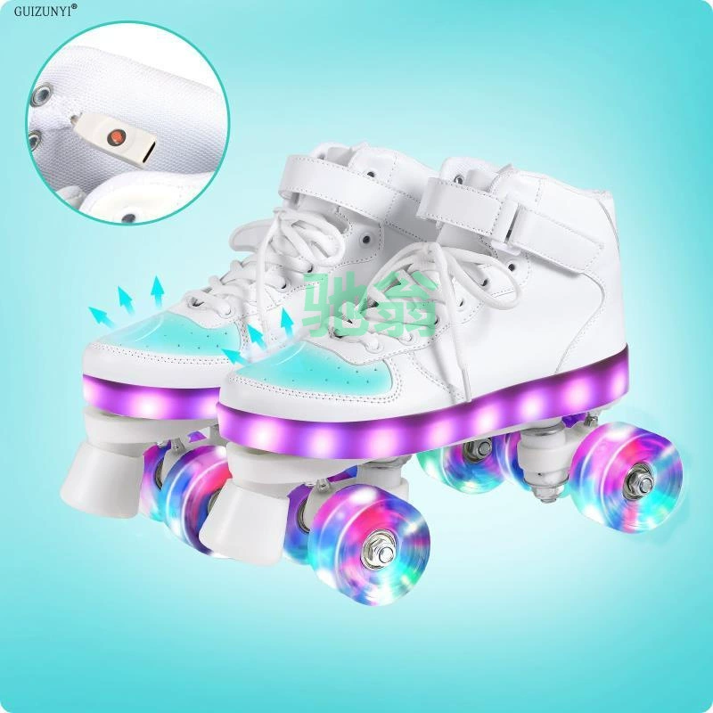 Роликовые кеды со светящимися колесами (LED), зарядные, белые, размеры 34–45