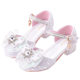 Girls Crystal Princess Shoes White Children High Heels Model Catwalk Piano Host Dress Performance Single Leather Shoes