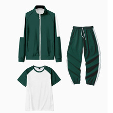 儿童运动服秋季立领拉链卫衣(新数字编号)深绿蓝色三件套童装