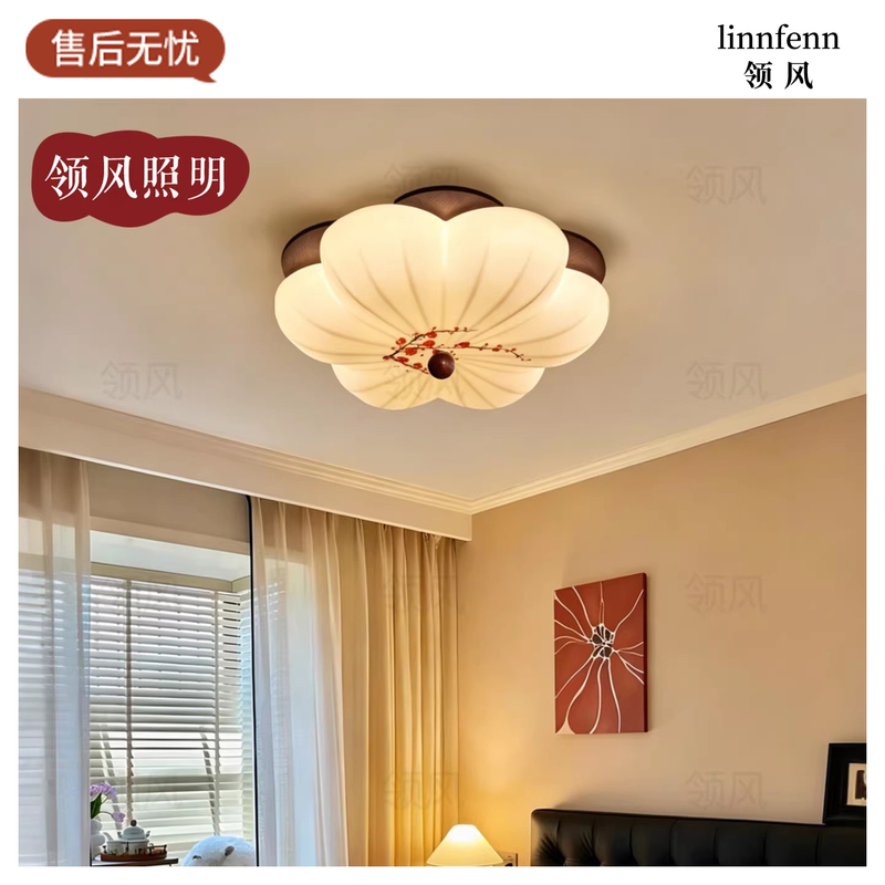 [Cross-Border] Full-Size Bedroom Lamp with Ancient-Style Floral Design, Aesthetic Study Room Ceiling Light, Song-Style Eye-Protection Spectrum Lamp