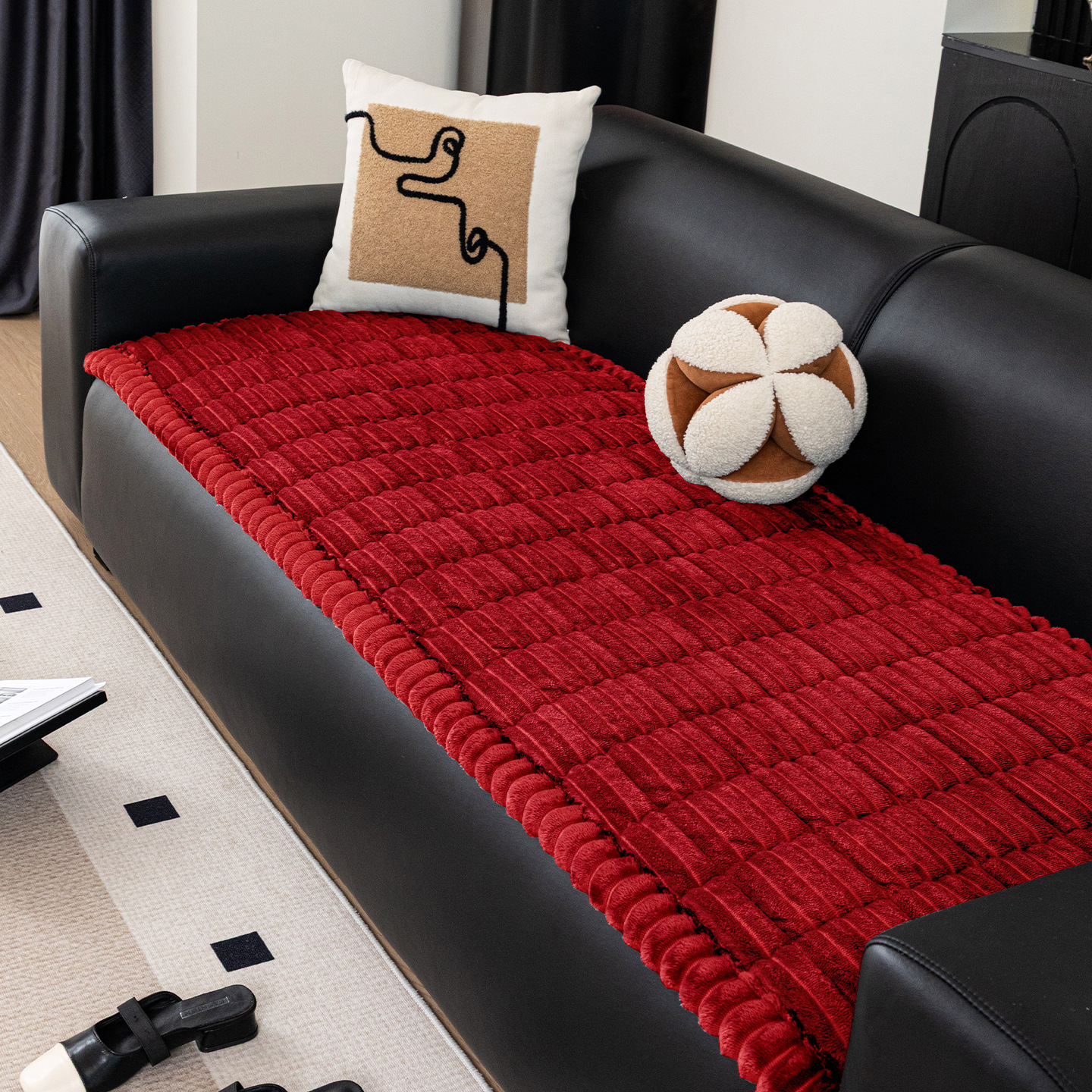 Almohadilla de sofá de terciopelo de sueño - rojo