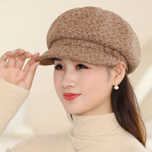 秋冬季帽子女士贝雷帽妈妈加绒毛呢鸭舌帽中老年人韩版保暖八角帽