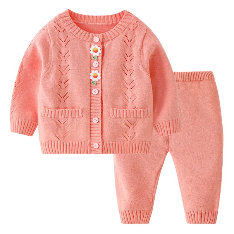 Весенний и осенний новый удобный сплошной жаккард однослойный детский трикотажный кардиган набор оптом хлопок нить повседневный детский свитер