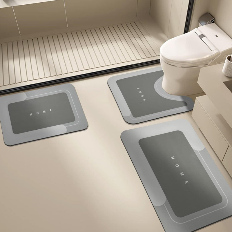 Modern Minimalist Diatomaceous Earth Bathroom Floor Mat, Stain-Resistant and Non-Slip, U-Shaped Three-Piece Toilet Mat Set, Available for Wholesale Modern Minimalist Diatomaceous Earth Bathroom Floor Mat, Stain-Resistant and Non-Slip, U-Shaped Three-Piece Toilet Mat Set, Available for Wholesale