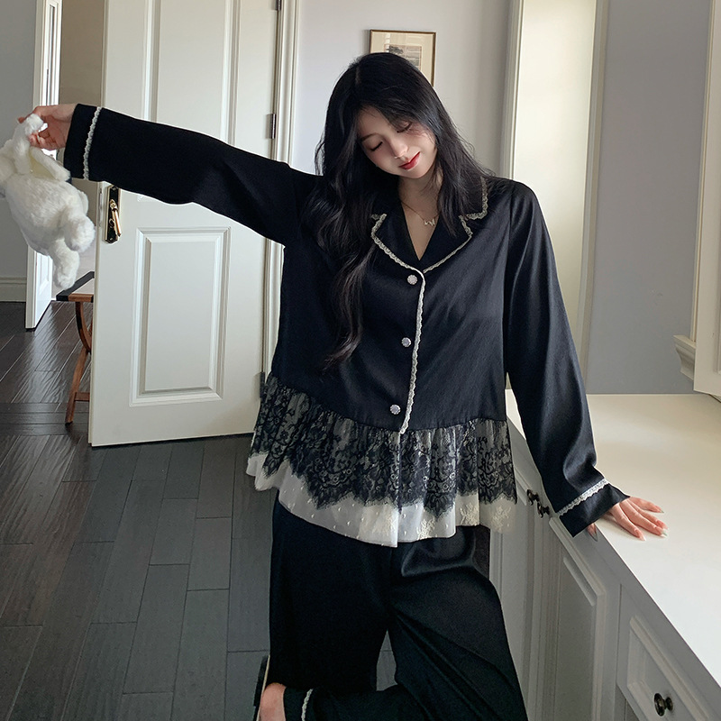 法式新款春秋季轻奢甜美可爱少女风高级感色丁女士睡衣套装家居服|undefined