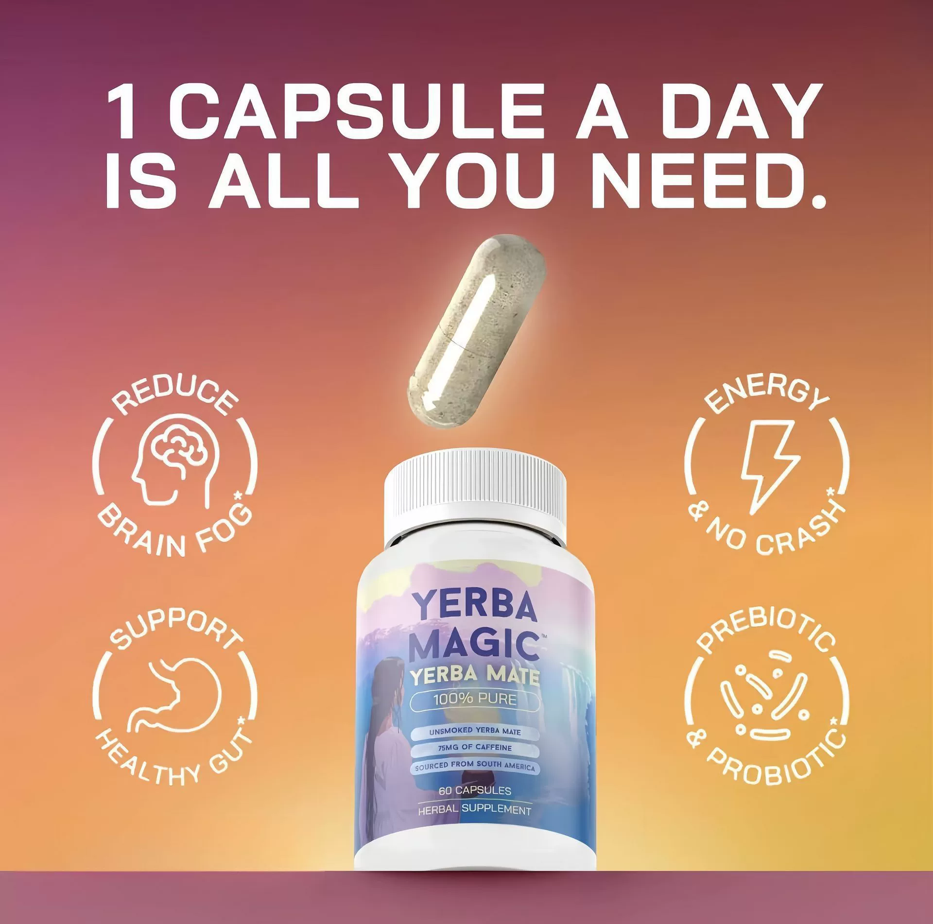 Через границу TK горячие продажи фабричные капсулы Mate Tea Yerba Magic Yerba Mate Capsules 60