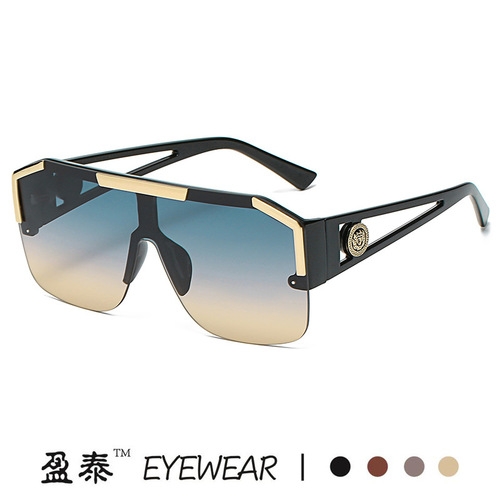 One-piece mirror sunglasses with King Lion design, European and American sports style, trendy hollow sunglasses