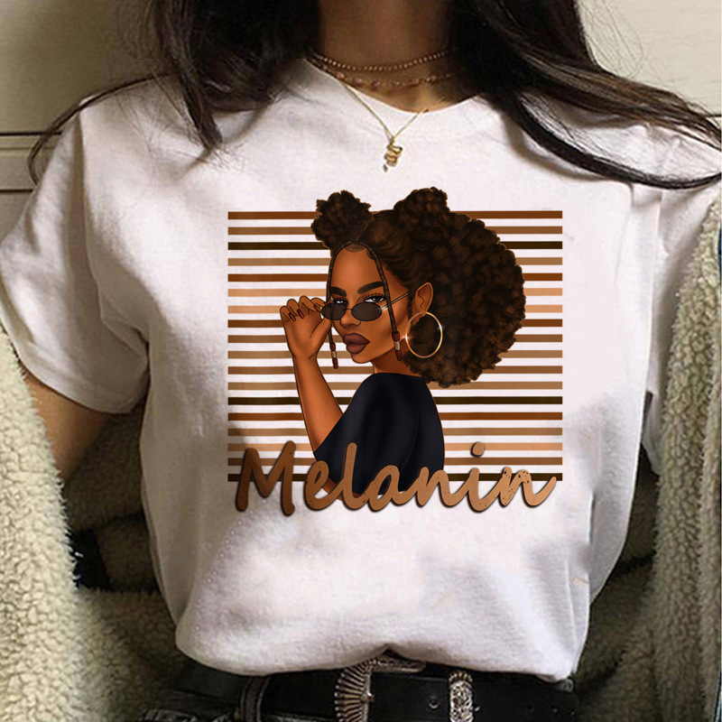 European and American style summer feminism black girl series printed women's loose T-shirt trendy personality fashion short sleeve