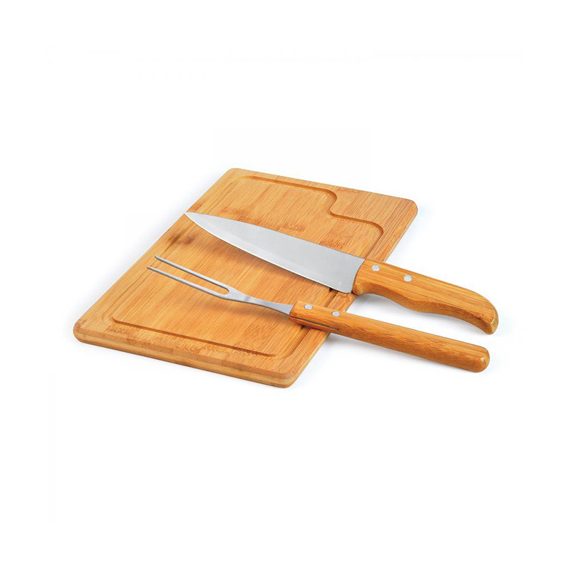 Juego de 6 piezas, delantal, bolsa de tela, juego de barbacoa de acero inoxidable, cuchillo y tenedor con mango de madera, herramientas para exteriores, juego grande de barbacoa