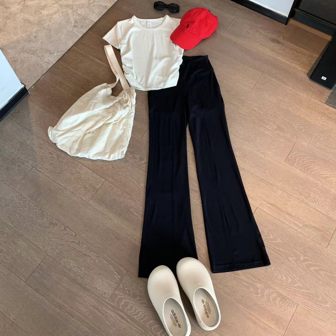101101 Early Autumn New High-Waisted Black Flared Pants for Women, 2024 Autumn New Korean Style Versatile Slimming Outerwear Trousers