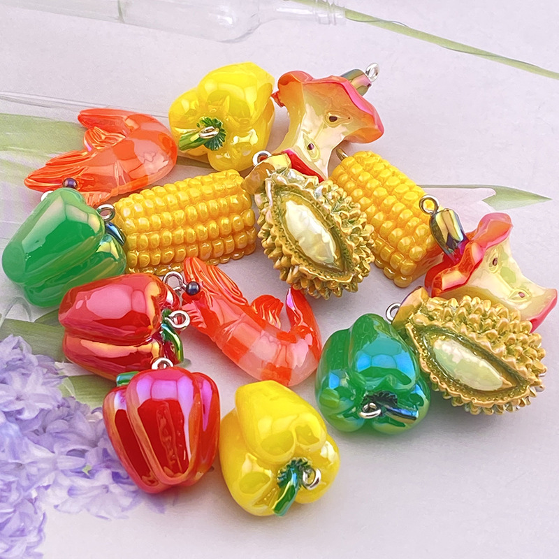 55g Weight Pendant Jewelry Making Type 31*20mm, 32*24mm Jewelry Making Size DIY Jewelry Accessories Classification 10 PCS/Package Quantity Resin Material Durian, Corn, Shrimp Pattern All Seasons Season Cute Style 10 PCS/Package 31*20mm 32*24mm Resin Durian Corn Shrimp Pendant 9