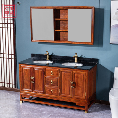新中式实木洗漱台刺猬紫檀红木家具浴室柜组合卫生间卫浴柜洗手池