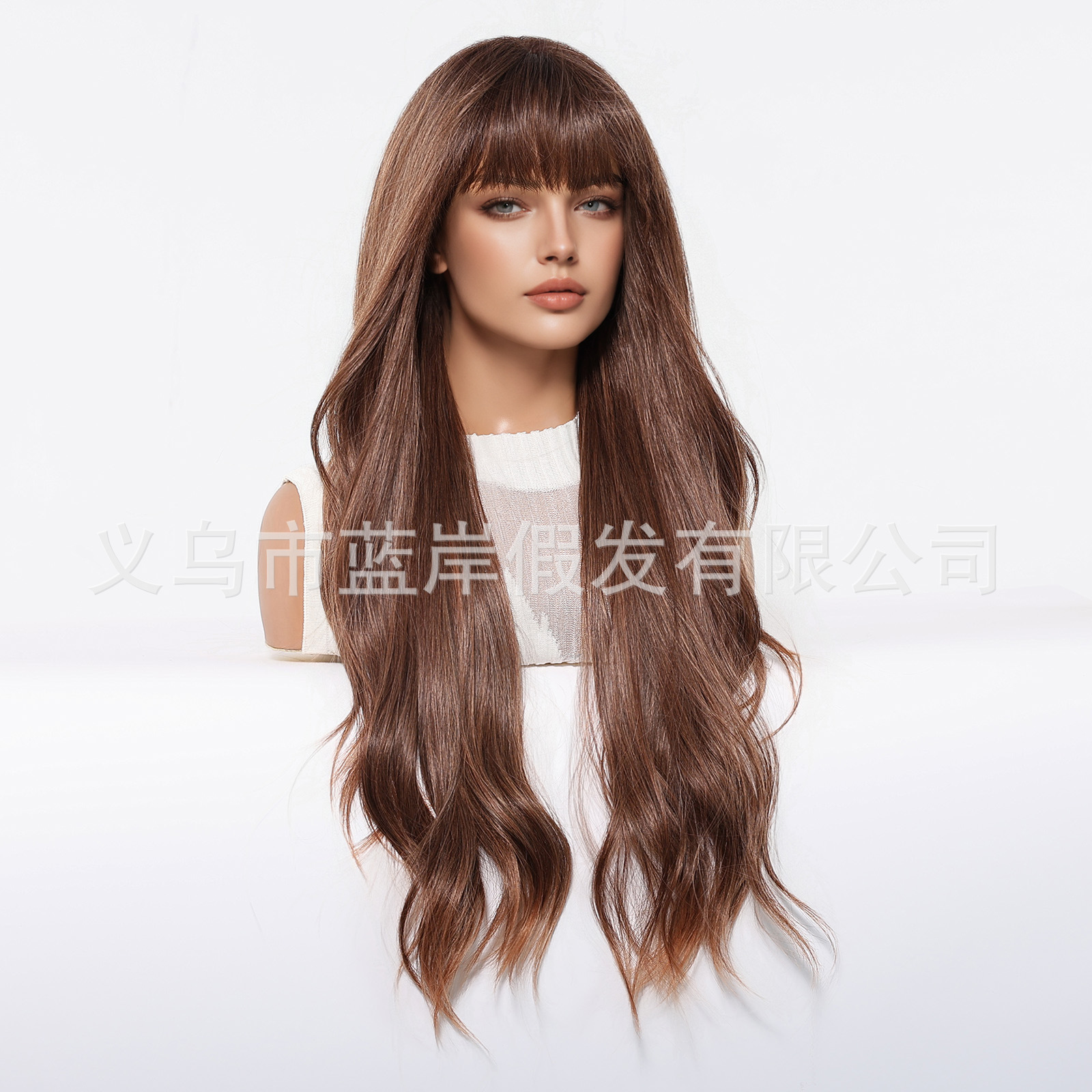 Peluca de fibra química transfronteriza con casco completo flequillo de aire femenino 30inch temperamento de onda grande rizado largo stock de fábrica