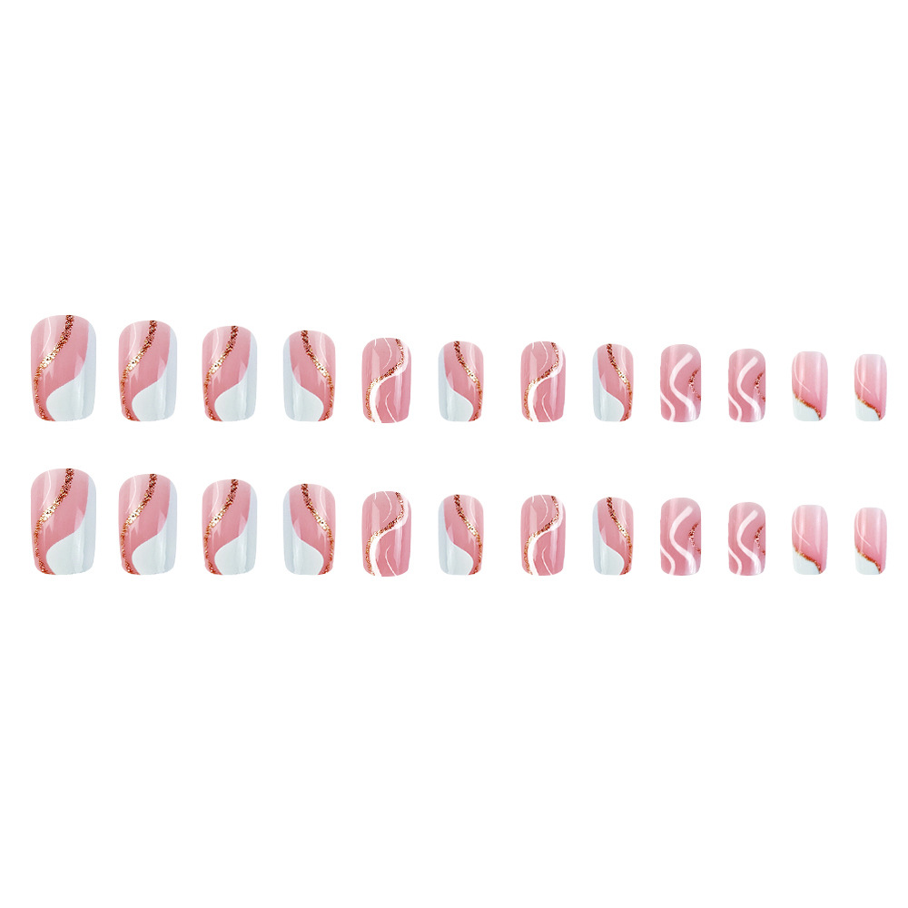 Comercio exterior manicure rosa francés polvo brillante línea de la atmósfera de 24 piezas de uñas falsas venta al por mayor