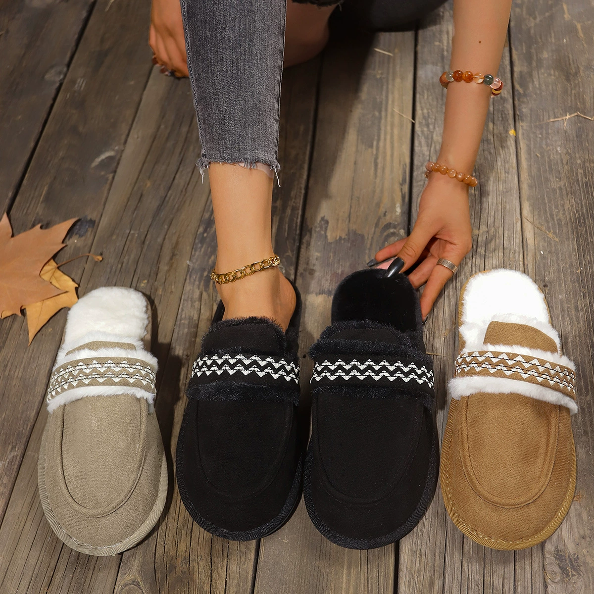 Шерстяные тапочки женская обувь осенняя и зимняя мода трансграничная внешняя торговля большой размер