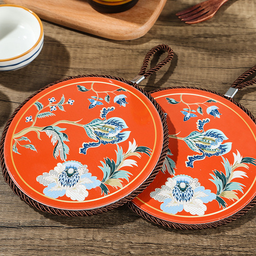 中式复古创意瓷板锅垫 家用菜盘茶杯隔热垫 家庭日用品挂饰餐桌垫