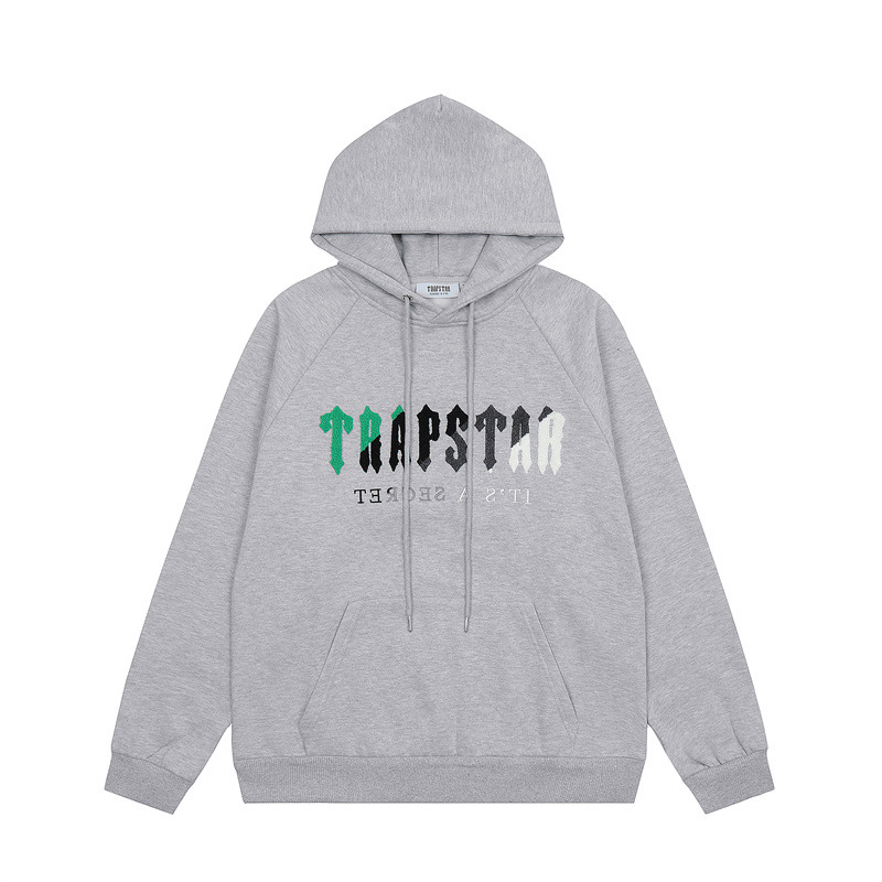 Marca de moda europea y americana Trapstar Verde Negro Gris Toalla blanca bordado fleece forrado hombres y mujeres pareja de alta calle traje de ocio