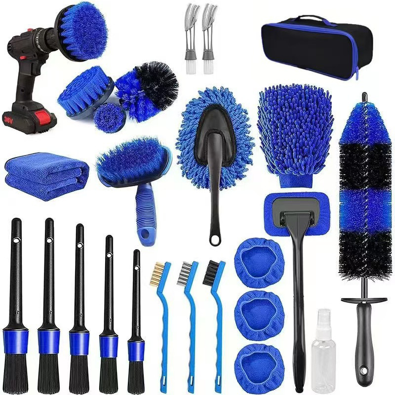Cross-Border Supply Car Wash Set 25-Piece Electric Drill Brush Car Polishing Sponge Car Cleaning Tool Multi-Function